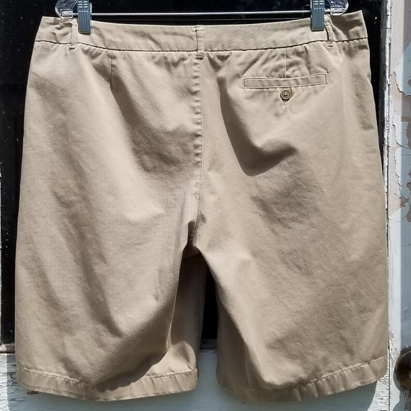 Lands' End Khaki Plain Front Cotton Blend Bermuda Shorts - Picture 11 of 13